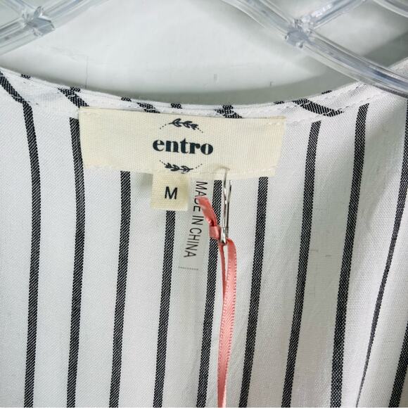 NEW Entro white grey striped coastal tie button midi maxi dress medium - Picture 5 of 8